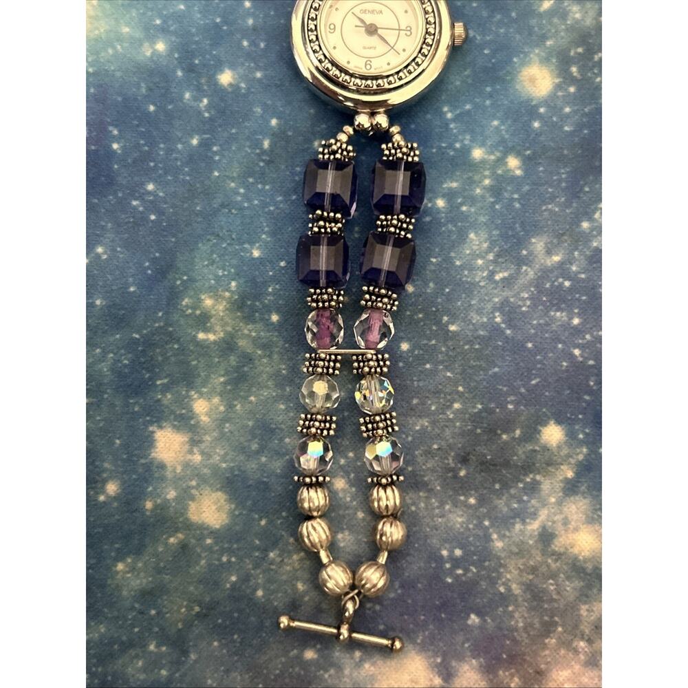 Geneva Silver Tone Purple Stone Band Women’s Quartz Watch - Picture 4 of 8